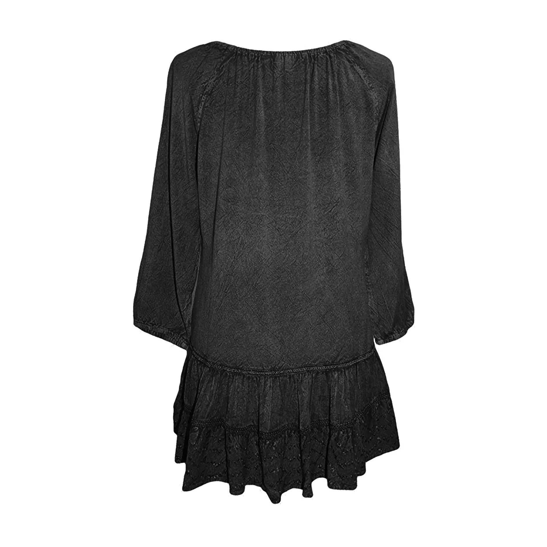 304 B Scooped Neck Ruffle Tiered Hem Bohemian Tunic