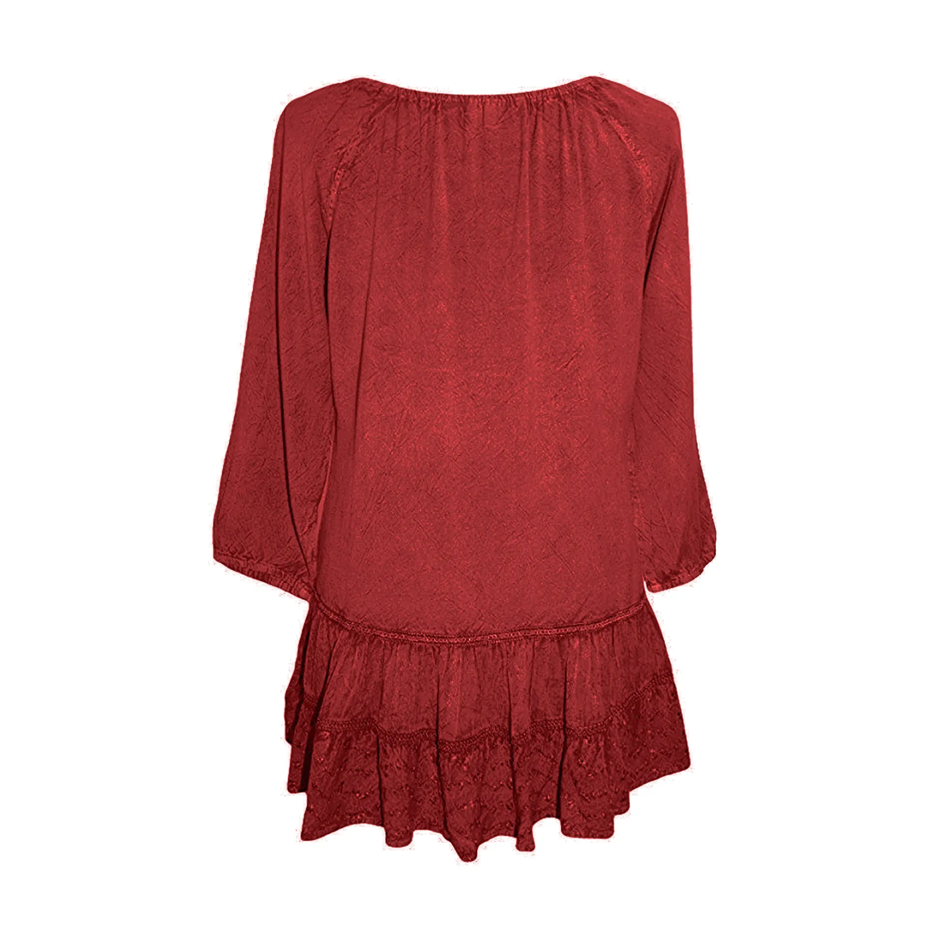 304 B Scooped Neck Ruffle Tiered Hem Bohemian Tunic