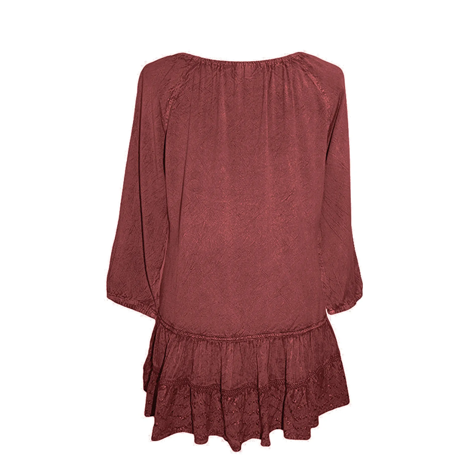 304 B Scooped Neck Ruffle Tiered Hem Bohemian Tunic