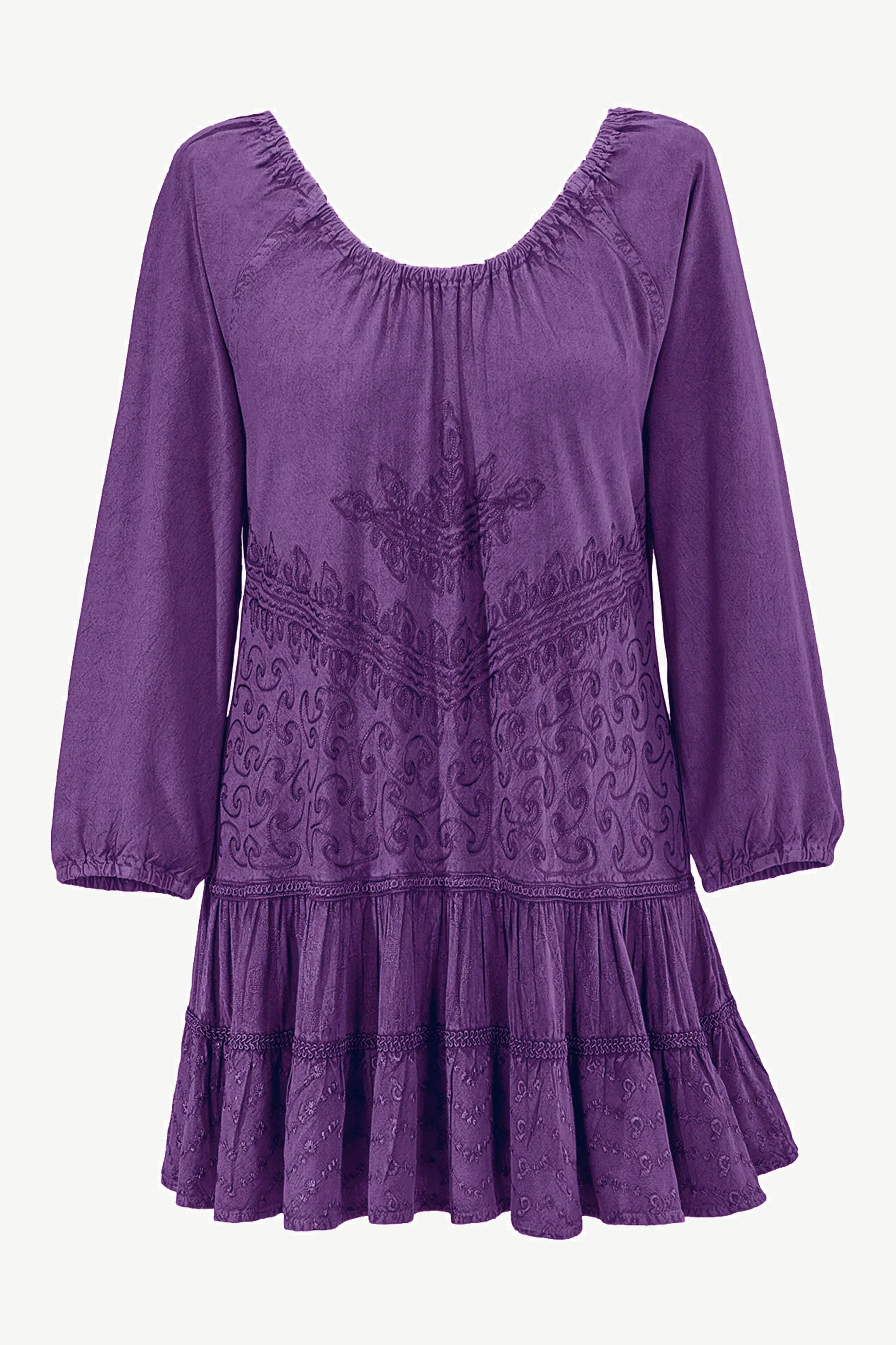 304 B Scooped Neck Ruffle Tiered Hem Bohemian Tunic