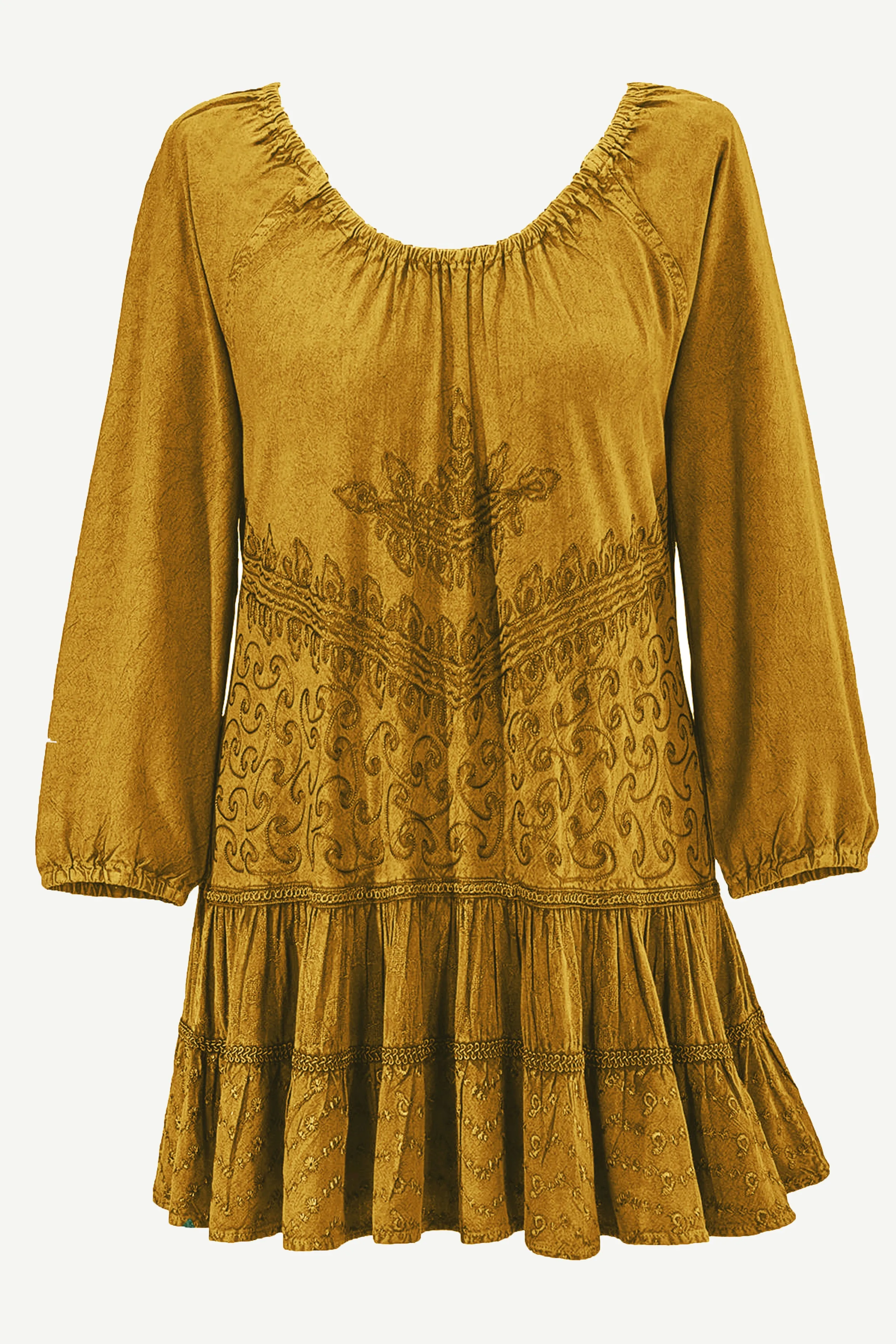 304 B Scooped Neck Ruffle Tiered Hem Bohemian Tunic