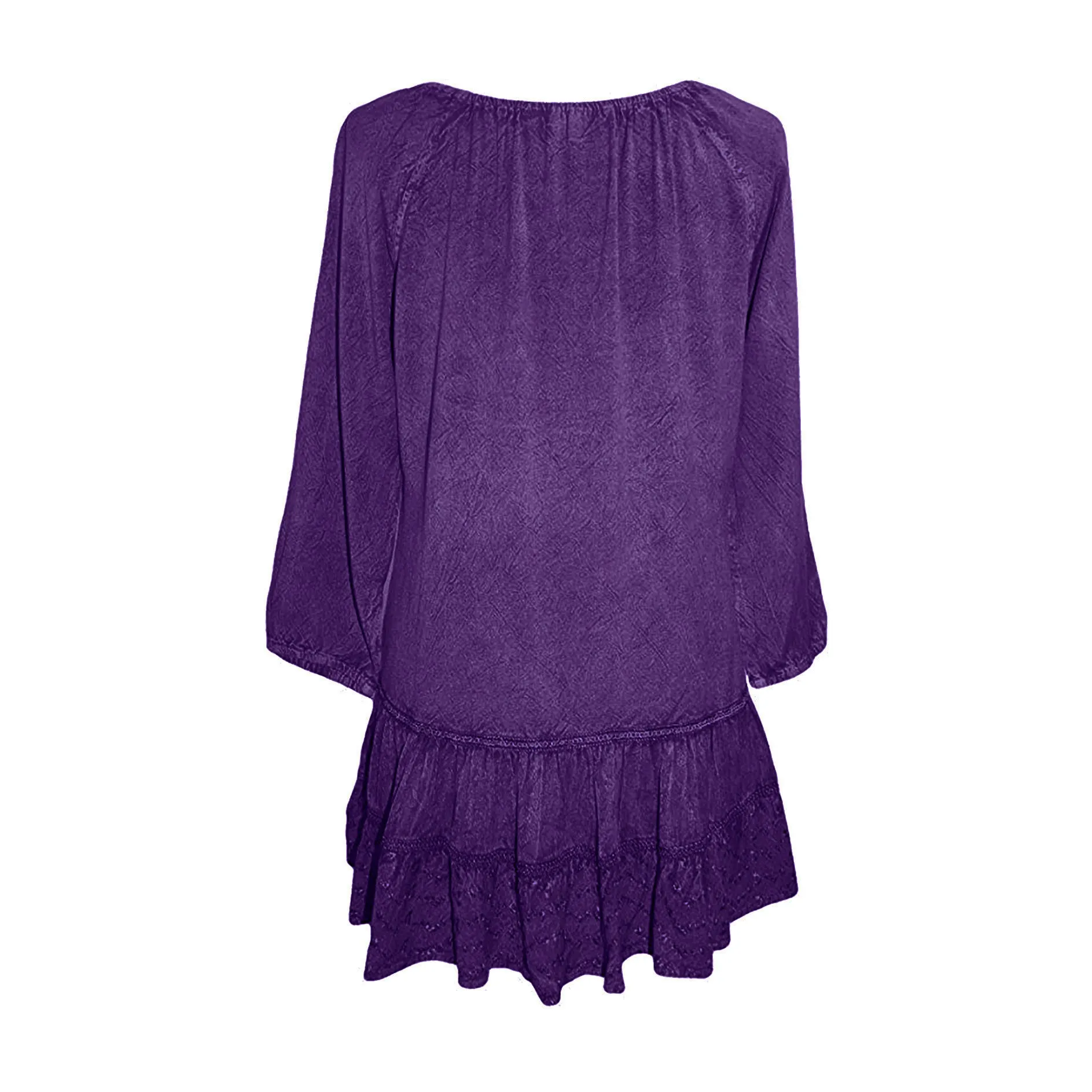 304 B Scooped Neck Ruffle Tiered Hem Bohemian Tunic