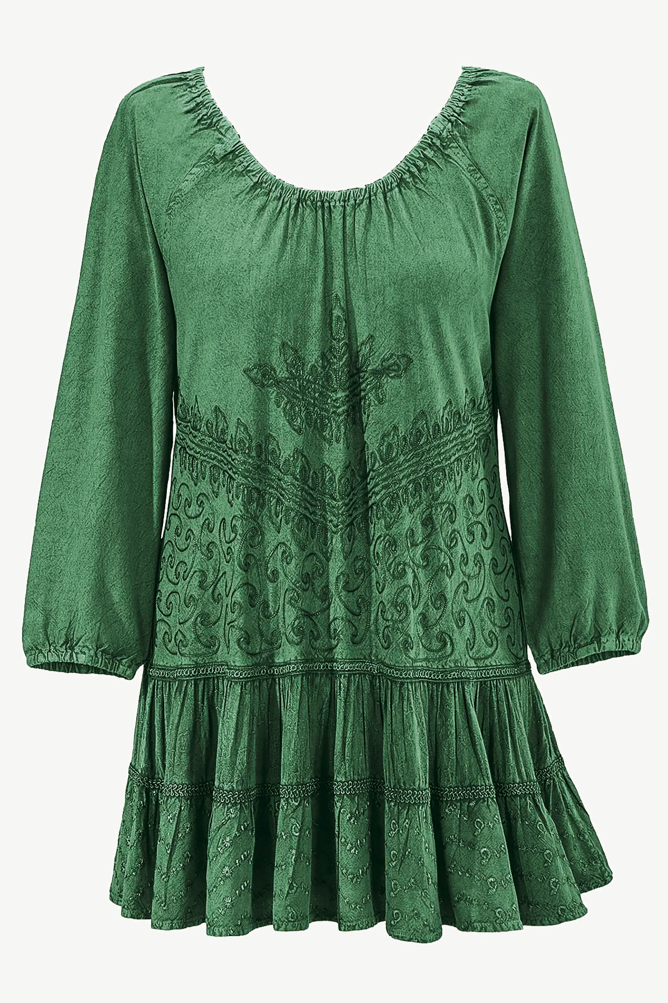 304 B Scooped Neck Ruffle Tiered Hem Bohemian Tunic
