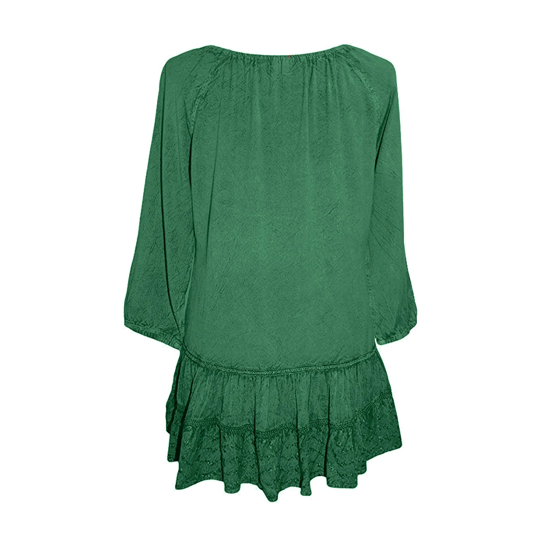 304 B Scooped Neck Ruffle Tiered Hem Bohemian Tunic