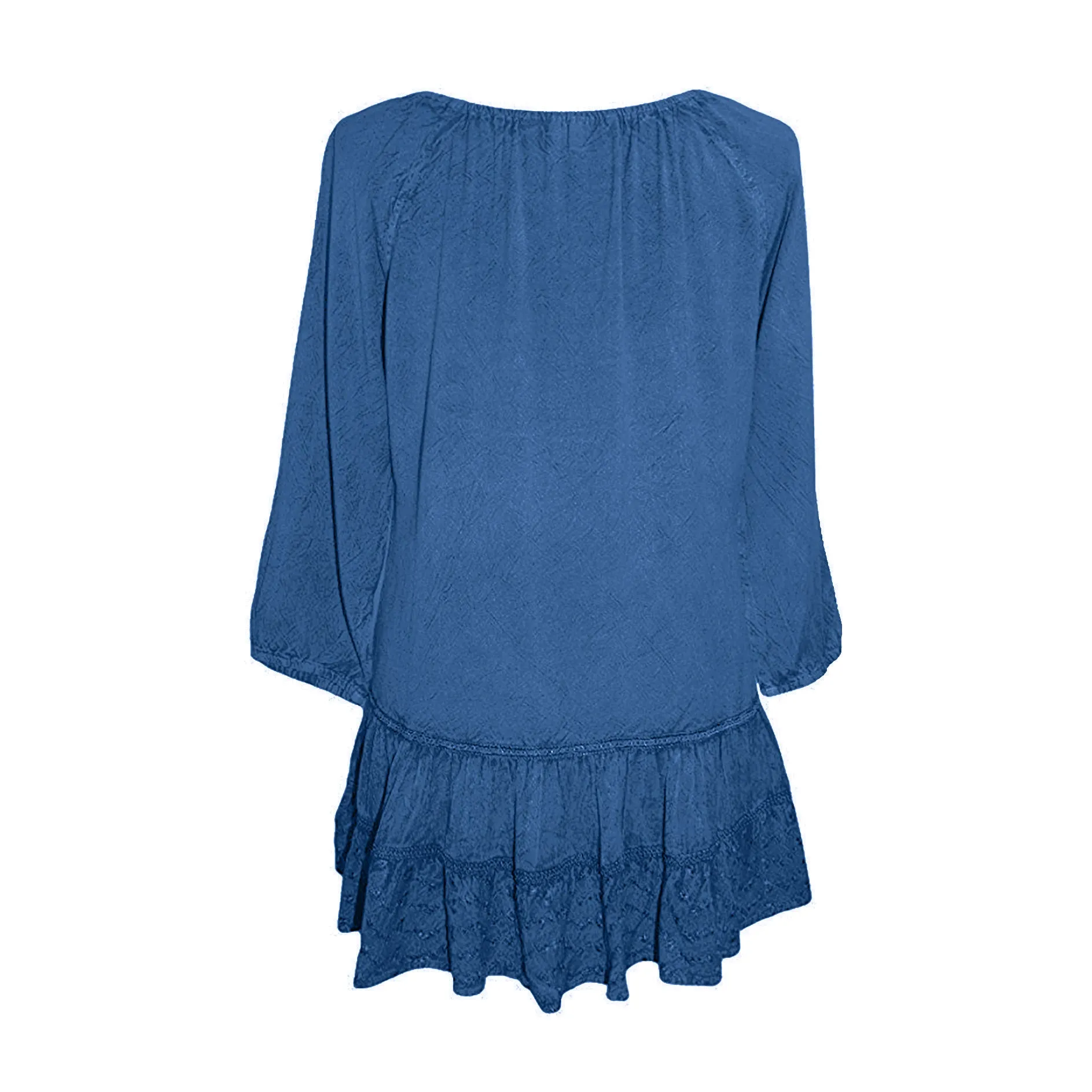 304 B Scooped Neck Ruffle Tiered Hem Bohemian Tunic