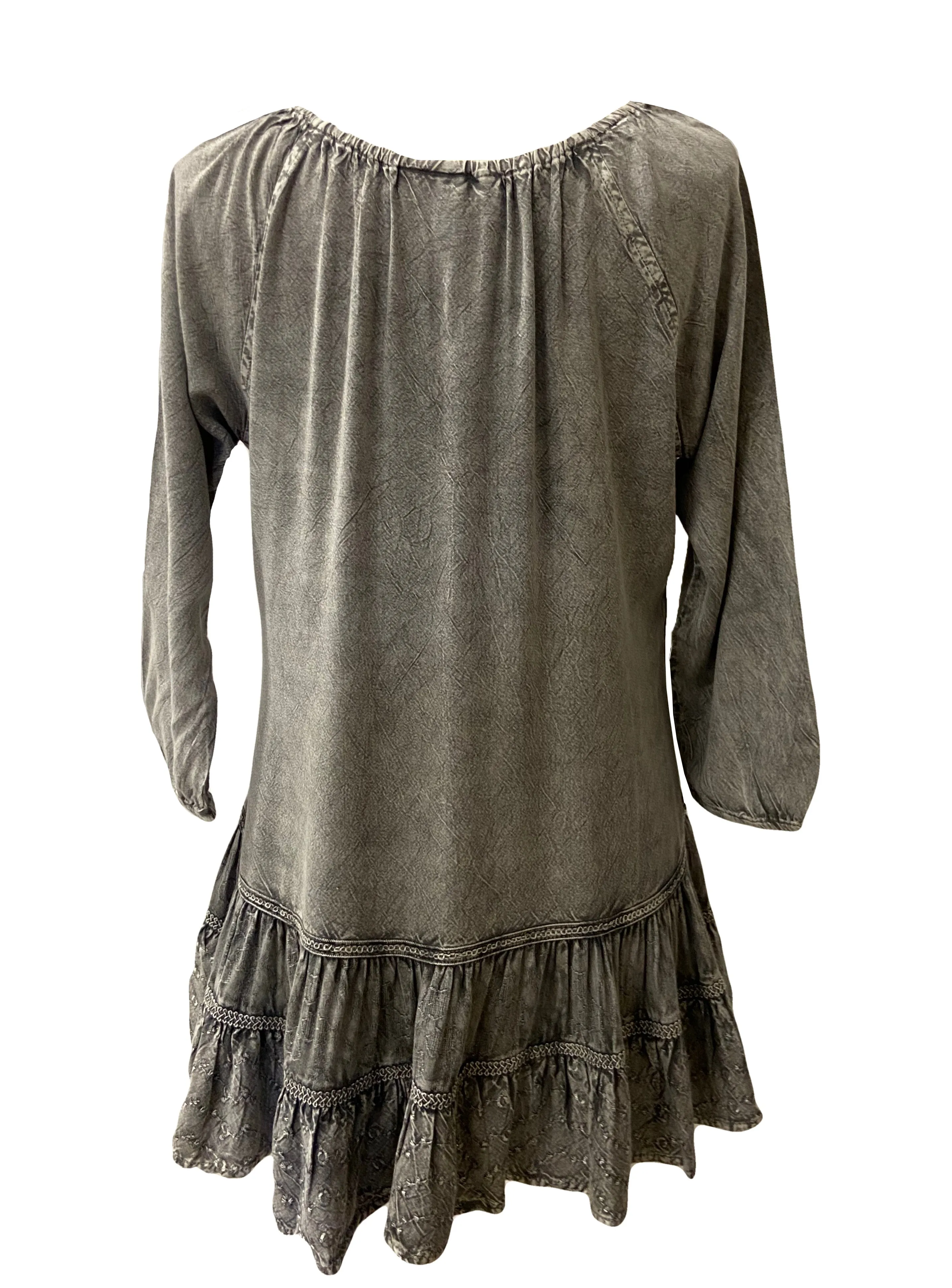 304 B Scooped Neck Ruffle Tiered Hem Bohemian Tunic