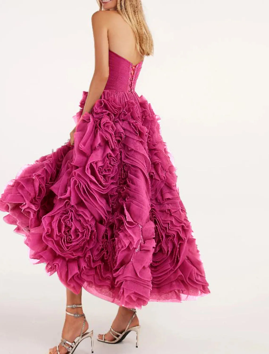 A-Line Prom Dresses Floral Dress Wedding Guest Quinceanera Ankle Length Sleeveless Strapless Tulle Backless with Ruched
