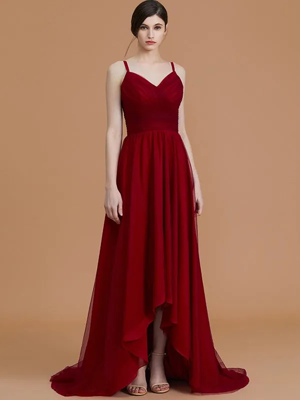 A-Line/Princess Spaghetti Straps Sleeveless Asymmetrical Ruffles Chiffon Bridesmaid Dresses
