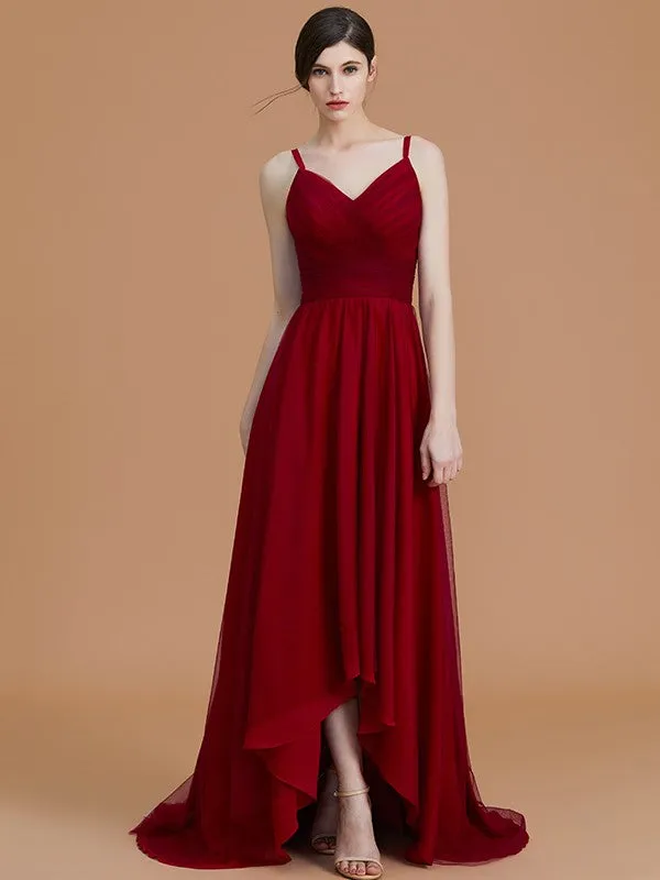 A-Line/Princess Spaghetti Straps Sleeveless Asymmetrical Ruffles Chiffon Bridesmaid Dresses