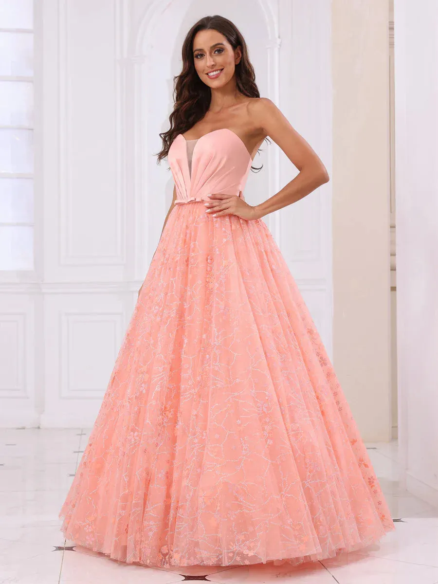 A-Line/Princess Sweetheart Long Prom Dresses With Detachable Sleeves