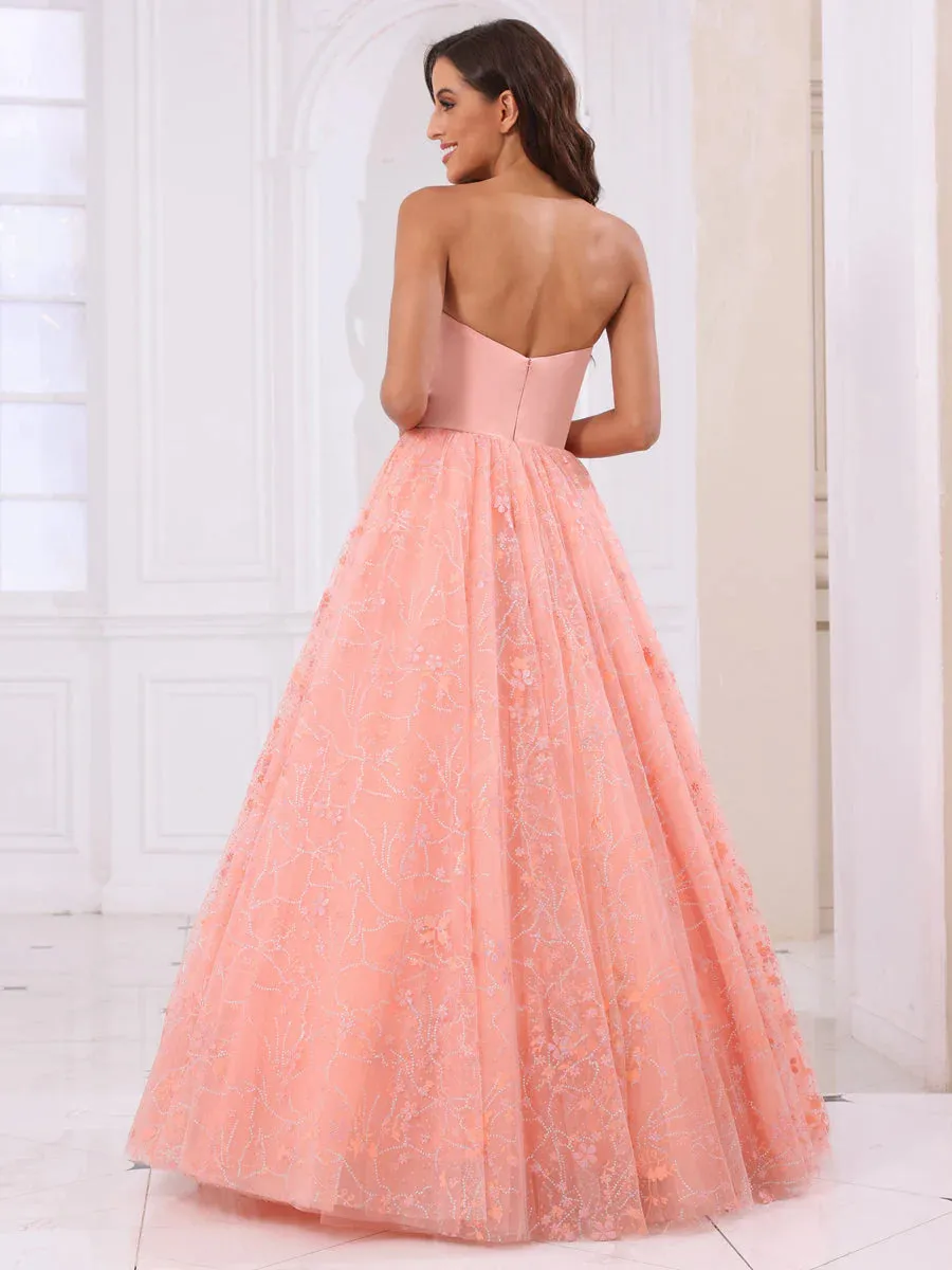 A-Line/Princess Sweetheart Long Prom Dresses With Detachable Sleeves