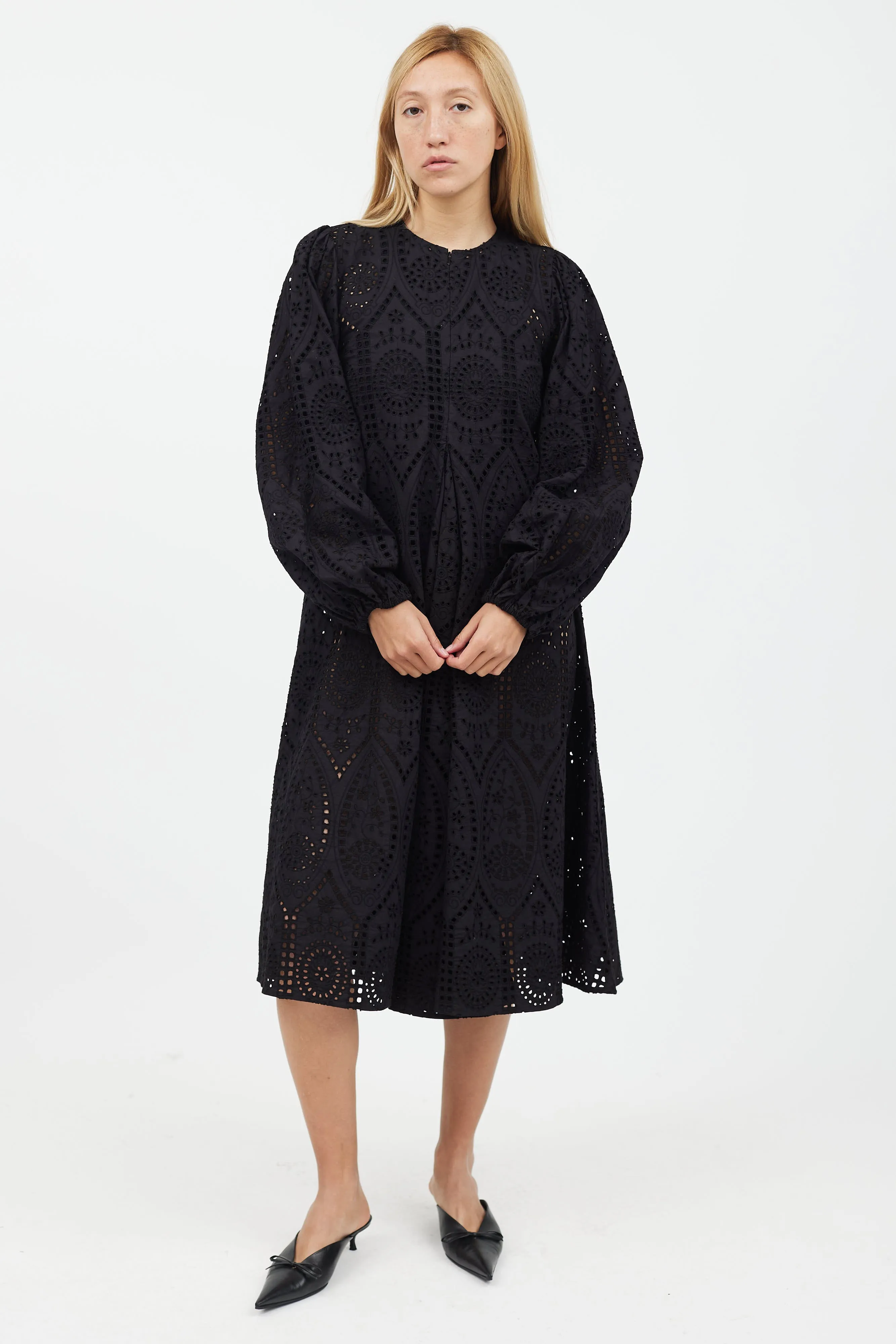 Black Floral Eyelet Cotton Dress