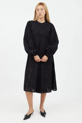 Black Floral Eyelet Cotton Dress