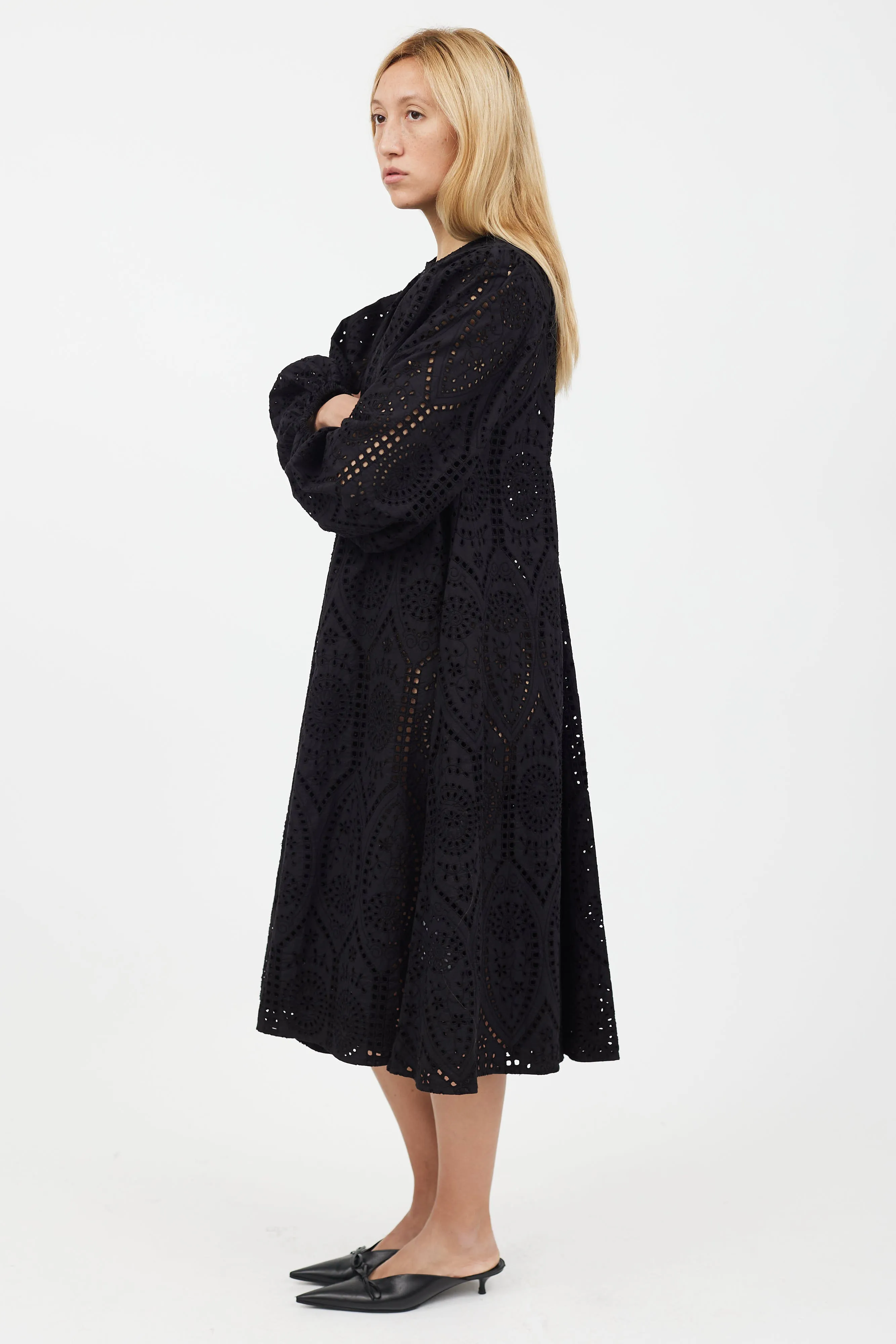 Black Floral Eyelet Cotton Dress
