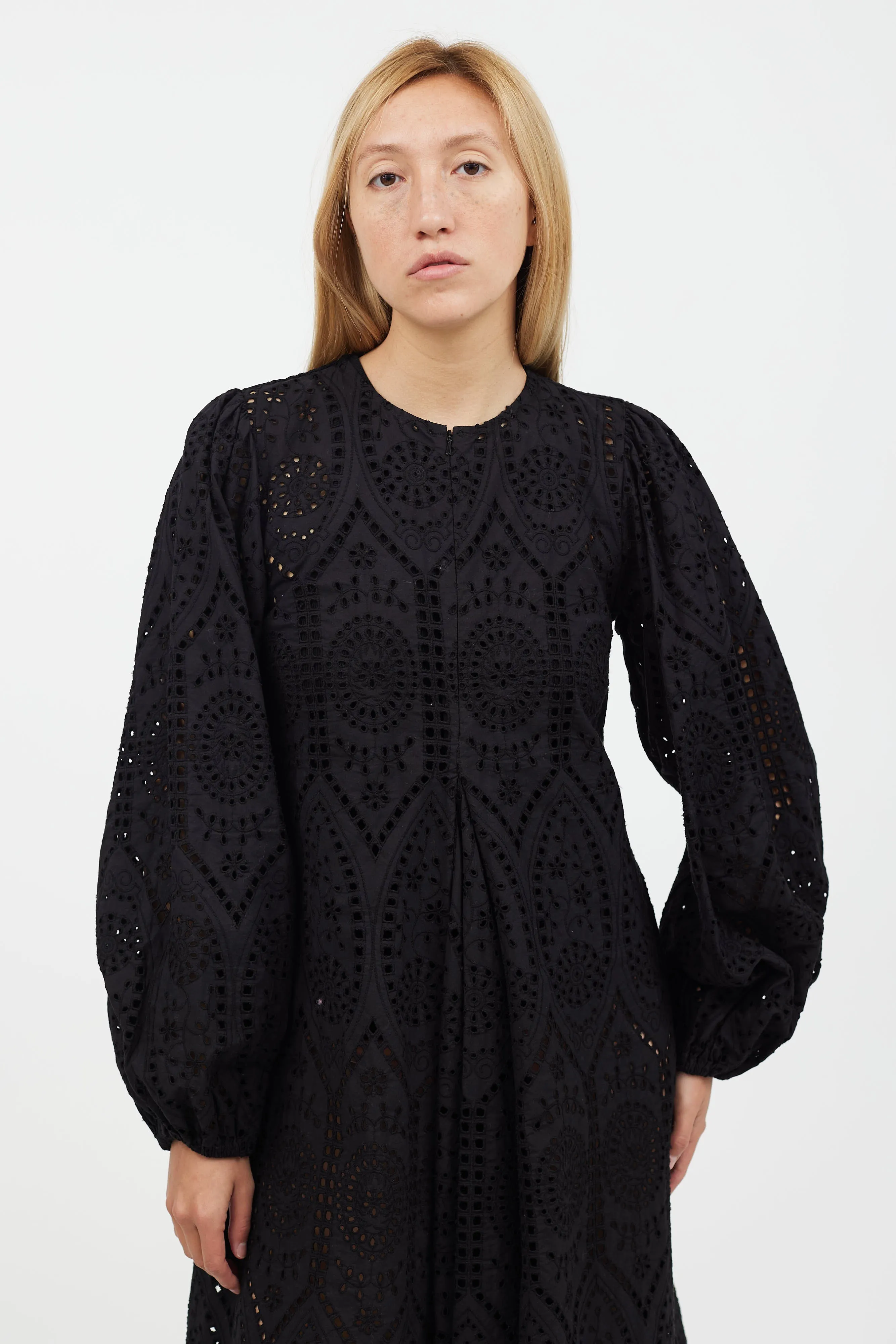 Black Floral Eyelet Cotton Dress