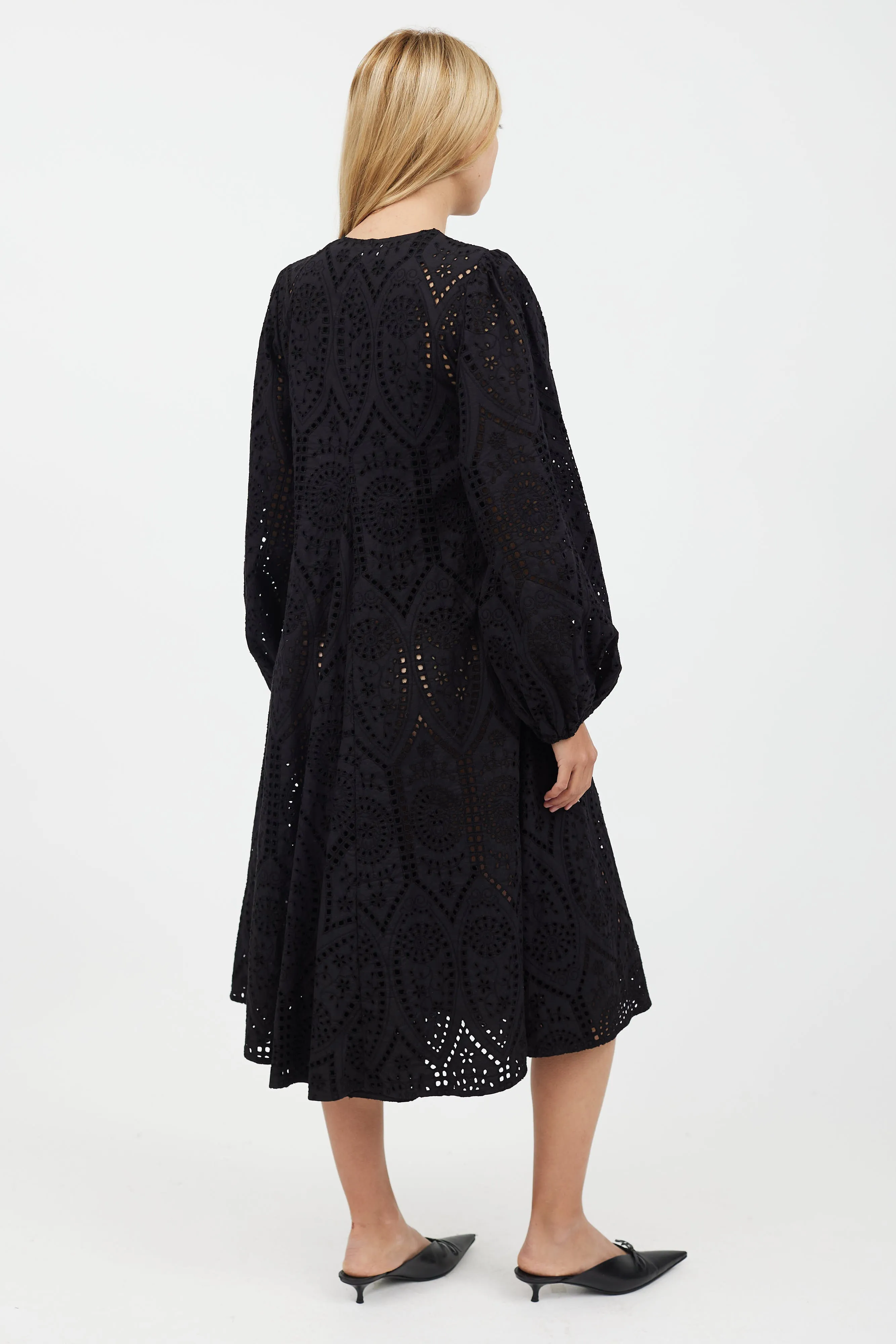 Black Floral Eyelet Cotton Dress