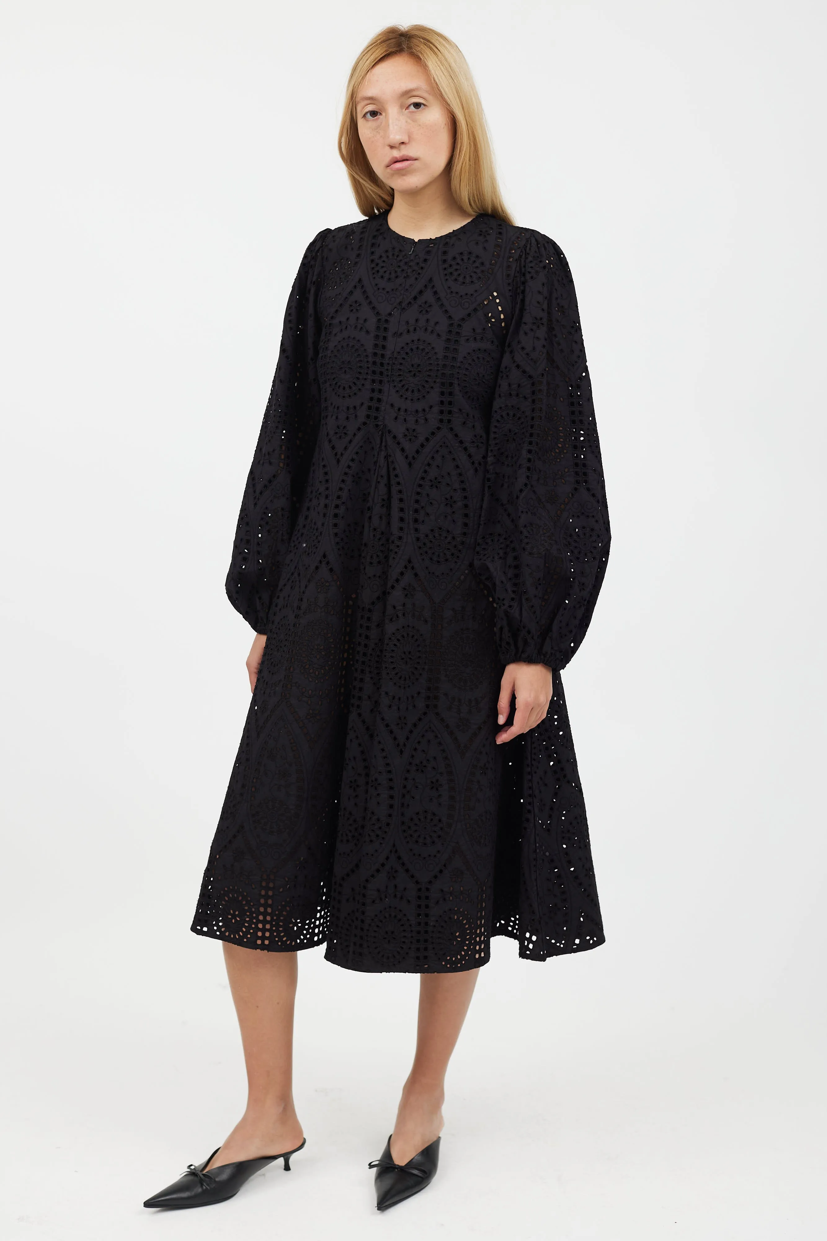 Black Floral Eyelet Cotton Dress