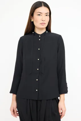 Black GG Pearl Tie Neck Blouse