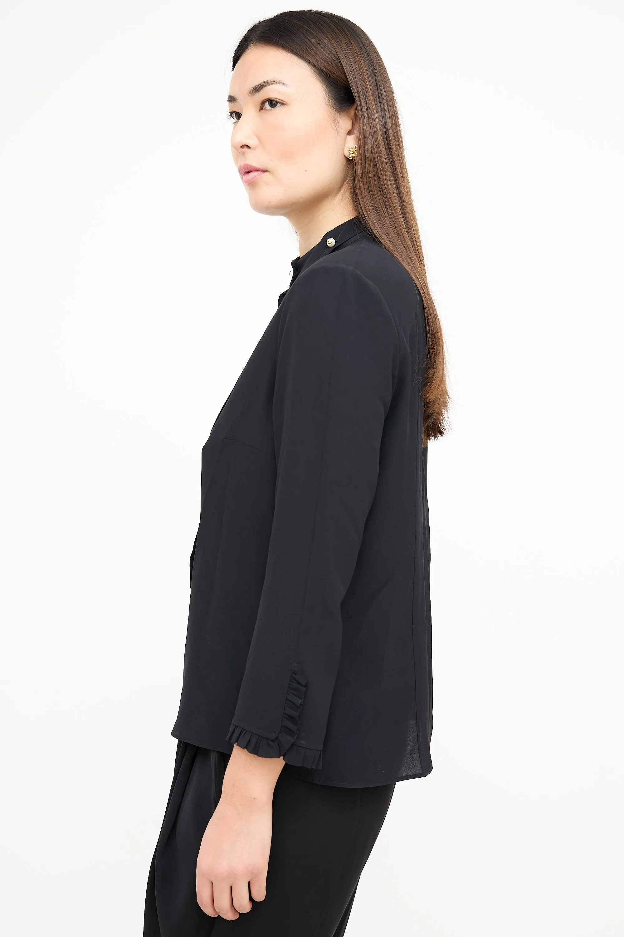 Black GG Pearl Tie Neck Blouse