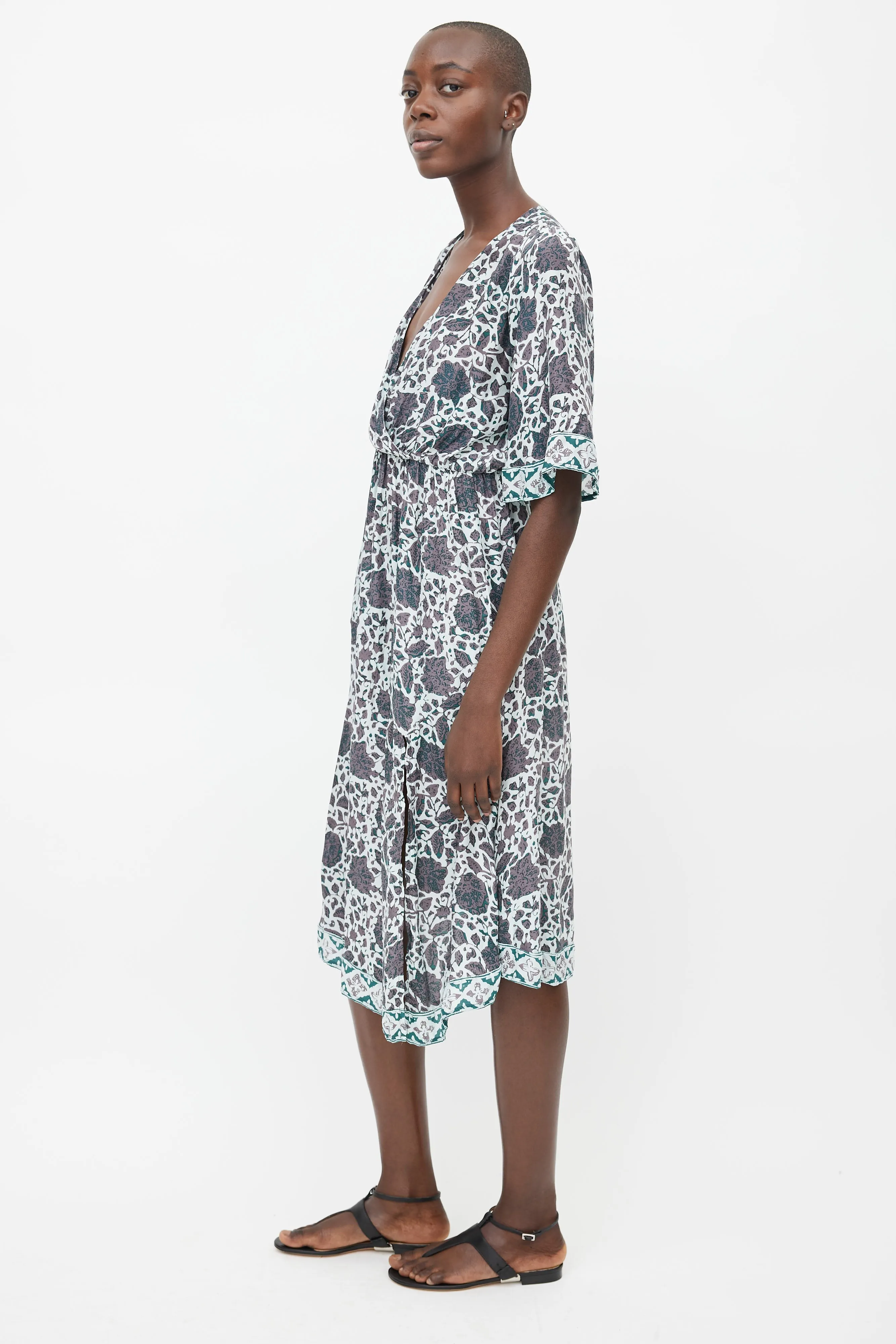 Blue & Grey Floral Midi Dress