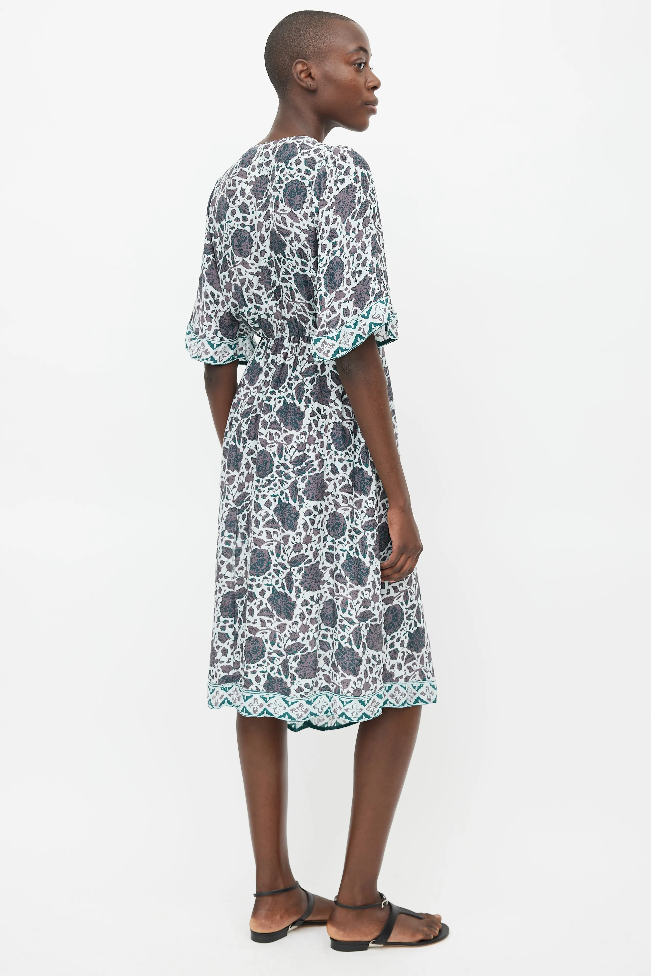 Blue & Grey Floral Midi Dress