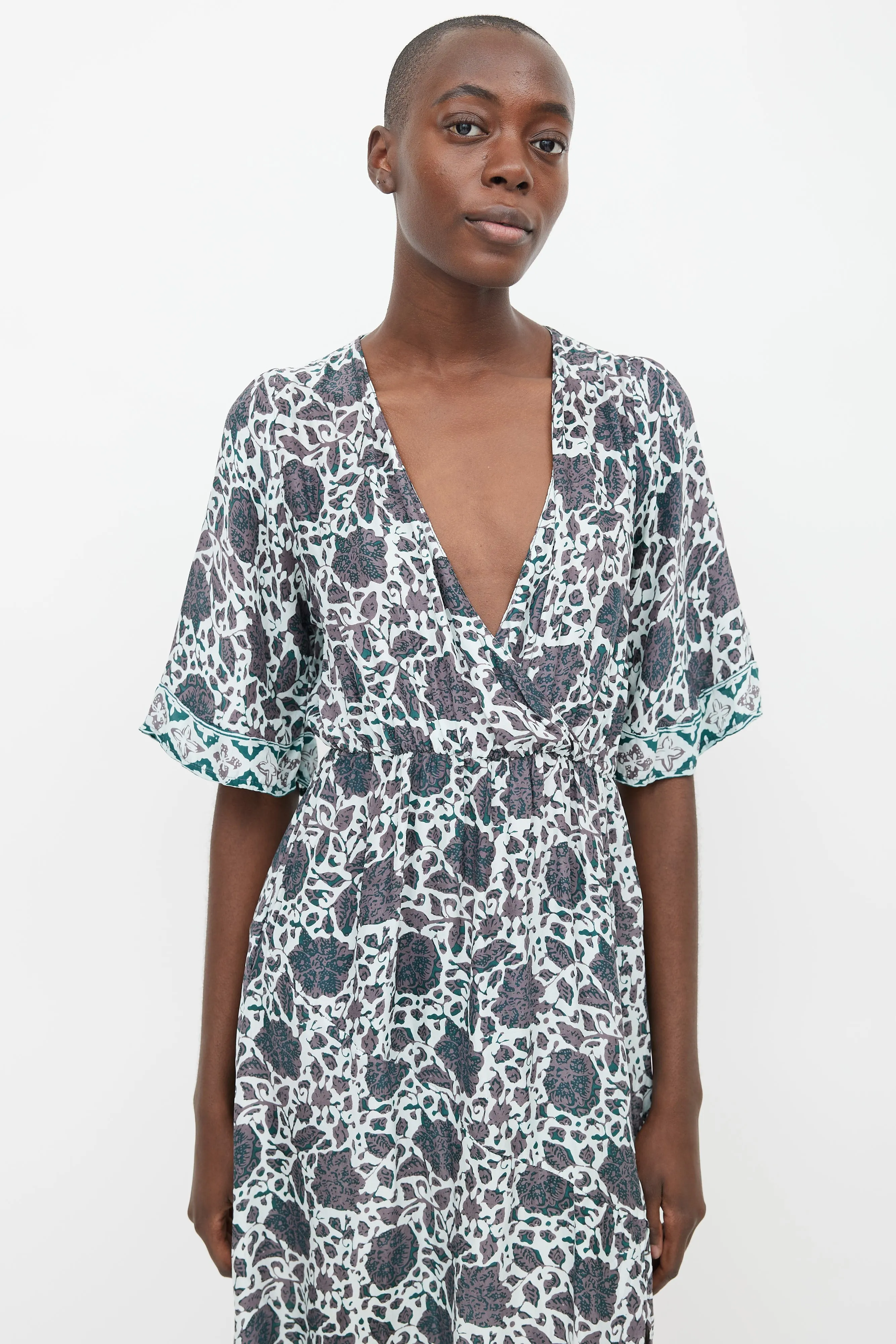 Blue & Grey Floral Midi Dress