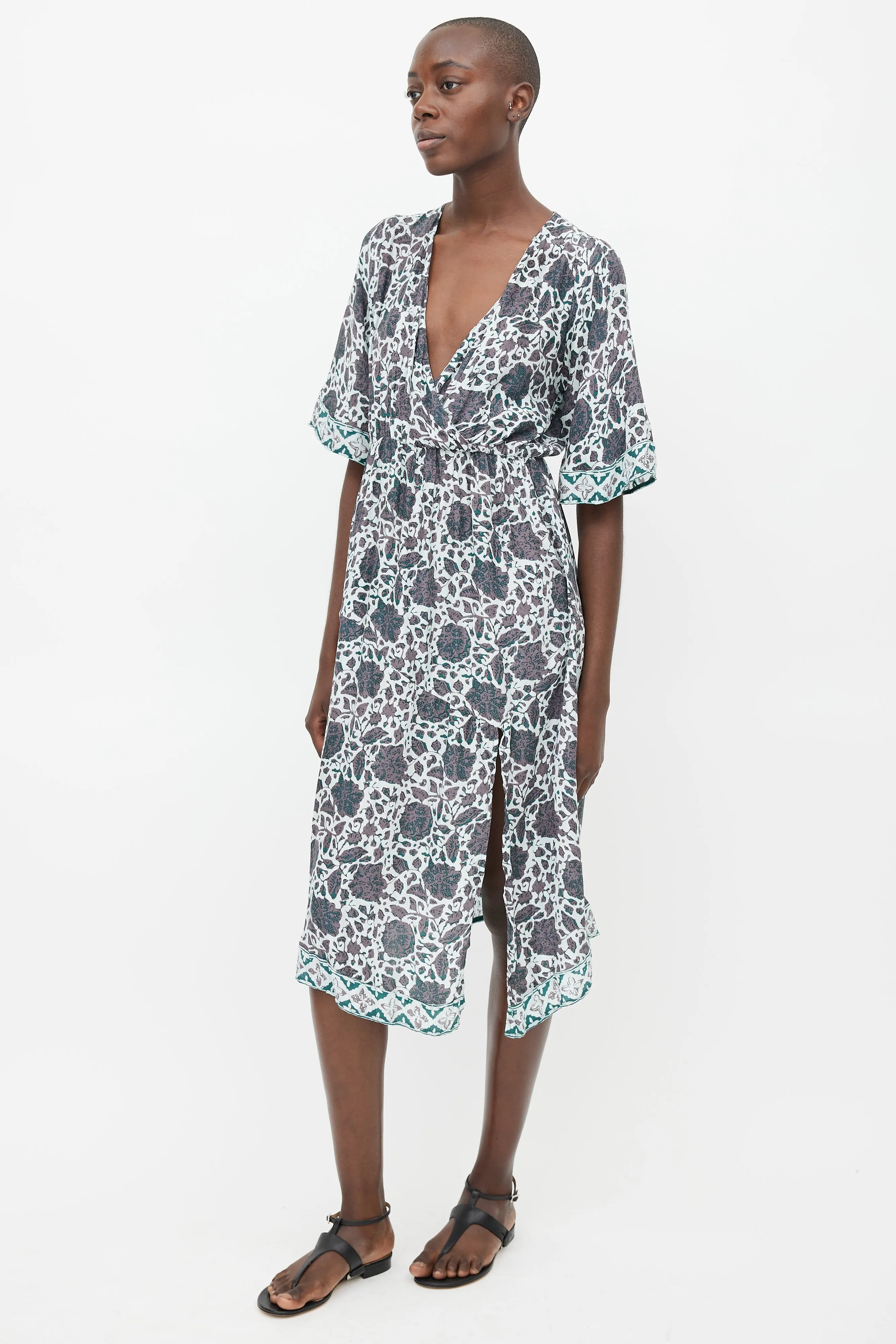 Blue & Grey Floral Midi Dress
