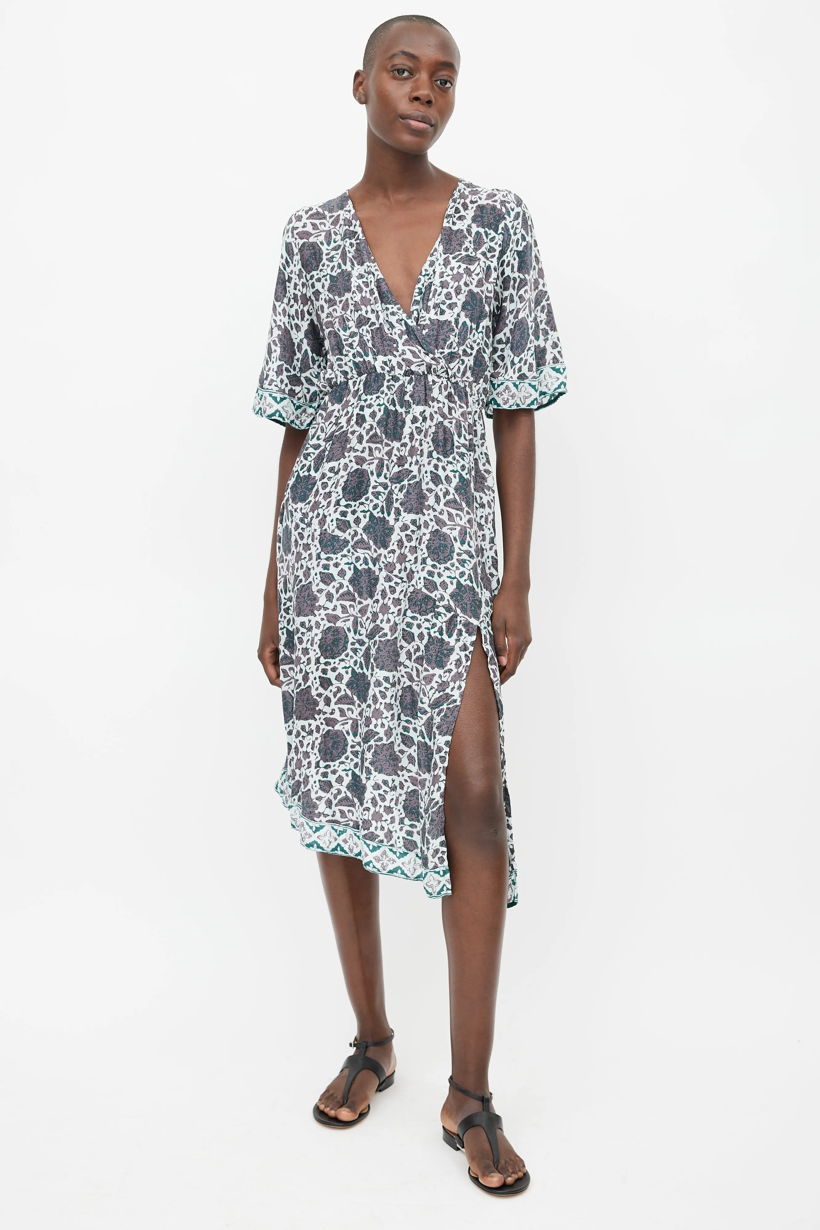 Blue & Grey Floral Midi Dress