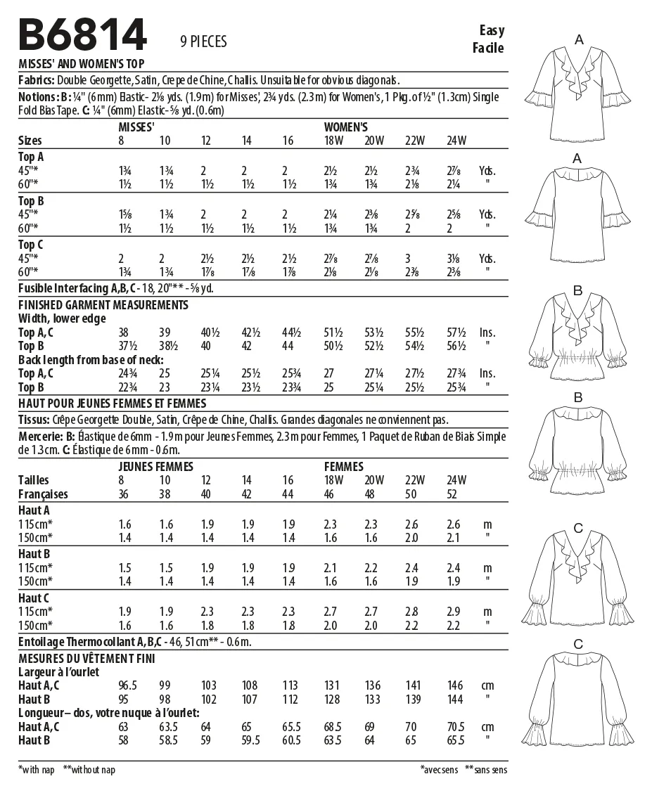 Butterick Pattern B6814 Misses' & Women's Top