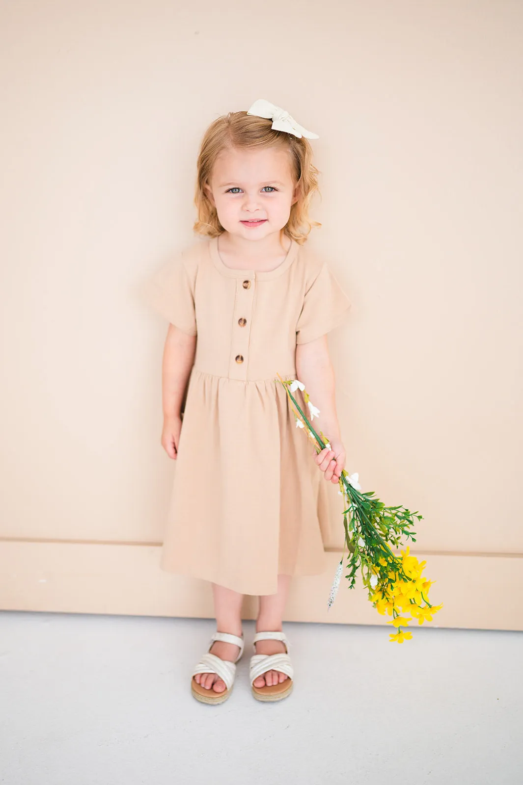 Button Twirl Dress - Wheat