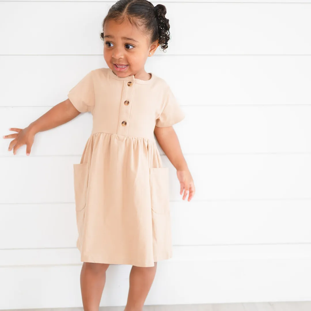 Button Twirl Dress - Wheat
