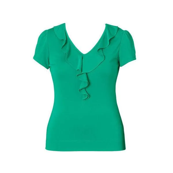 CAT48H NNT Women's Cap Sleeve Ruffle Neck T-Top