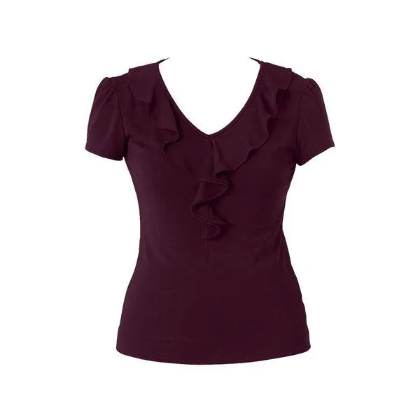 CAT48H NNT Women's Cap Sleeve Ruffle Neck T-Top
