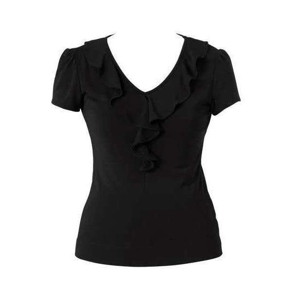 CAT48H NNT Women's Cap Sleeve Ruffle Neck T-Top