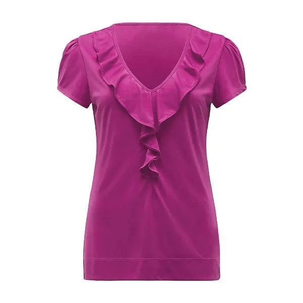 CAT48H NNT Women's Cap Sleeve Ruffle Neck T-Top