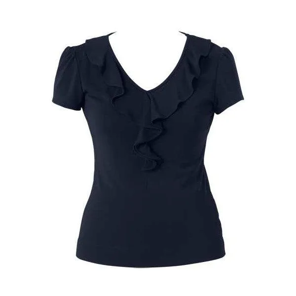 CAT48H NNT Women's Cap Sleeve Ruffle Neck T-Top