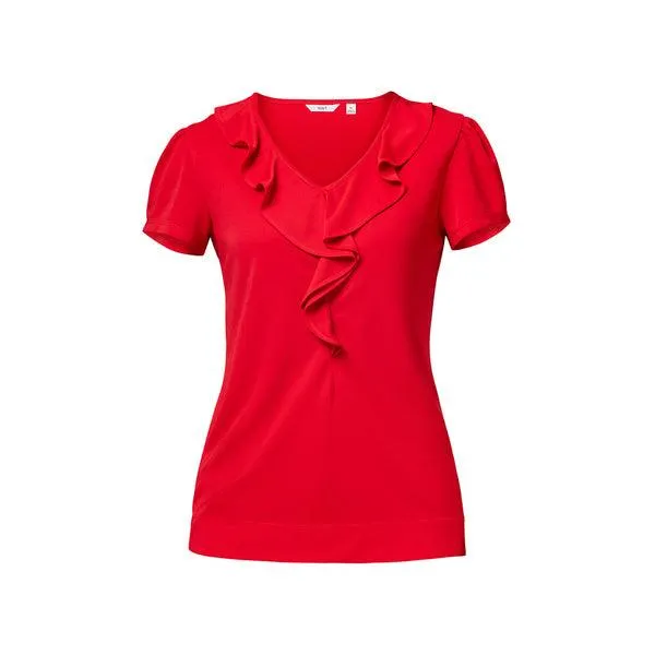 CAT48H NNT Women's Cap Sleeve Ruffle Neck T-Top