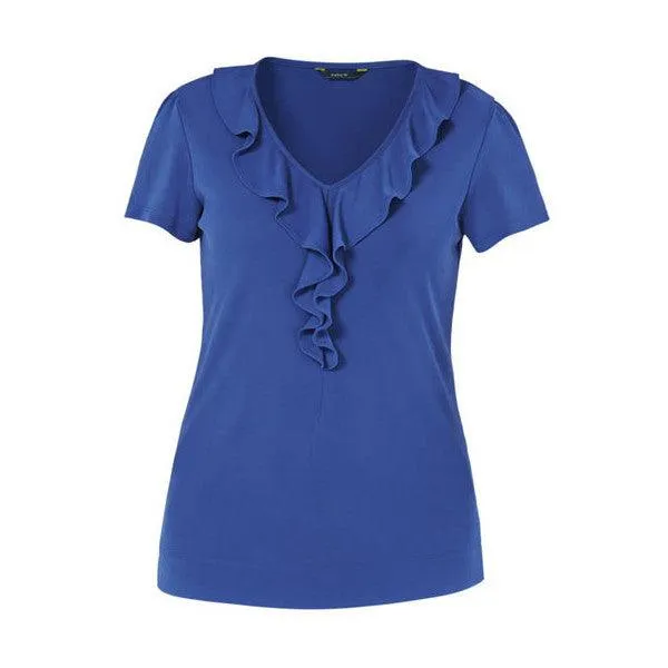 CAT48H NNT Women's Cap Sleeve Ruffle Neck T-Top