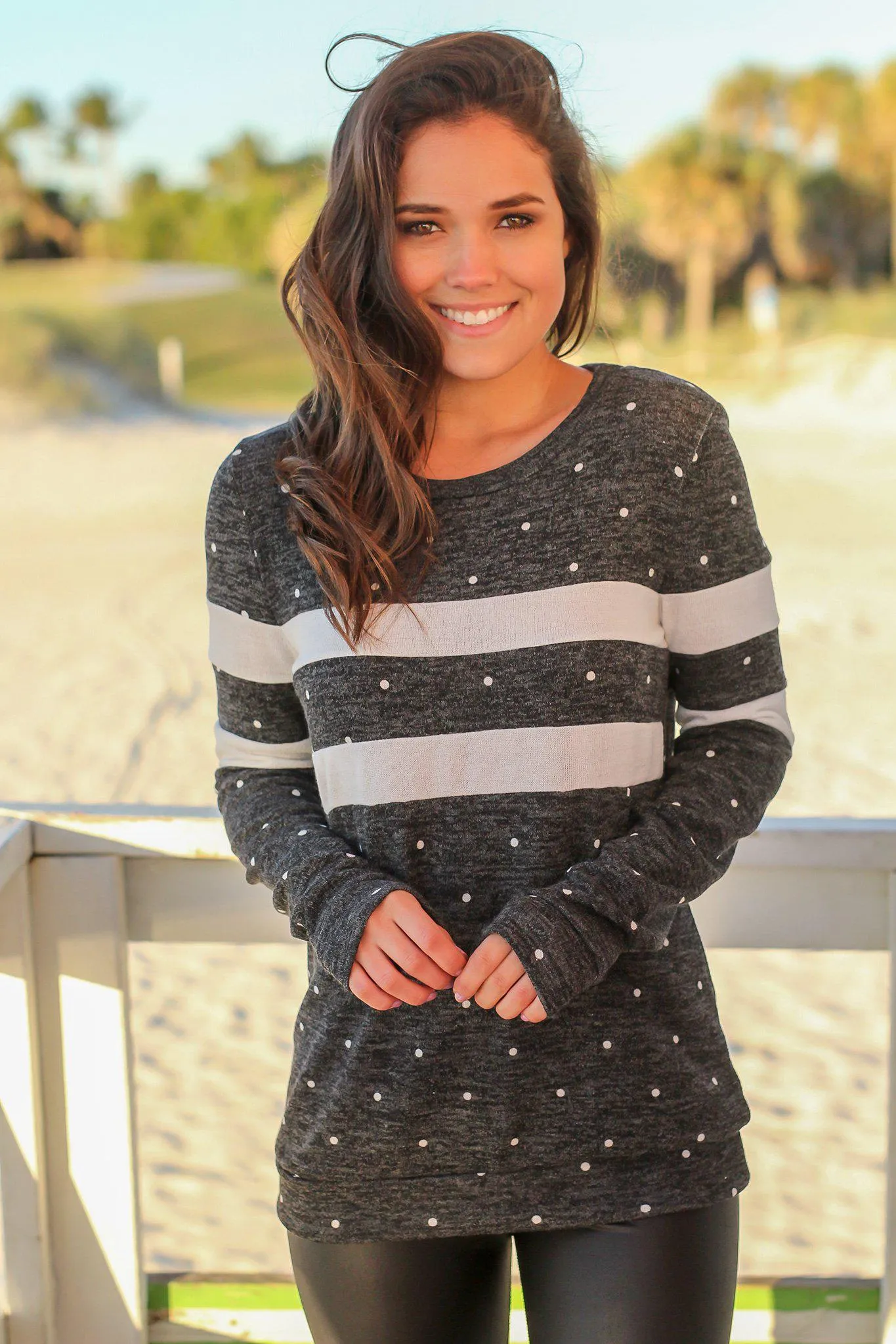 Charcoal Polka Dot Top