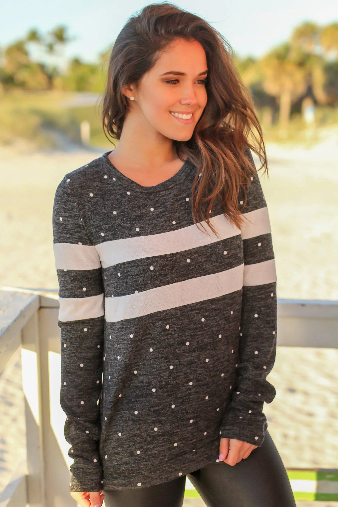 Charcoal Polka Dot Top
