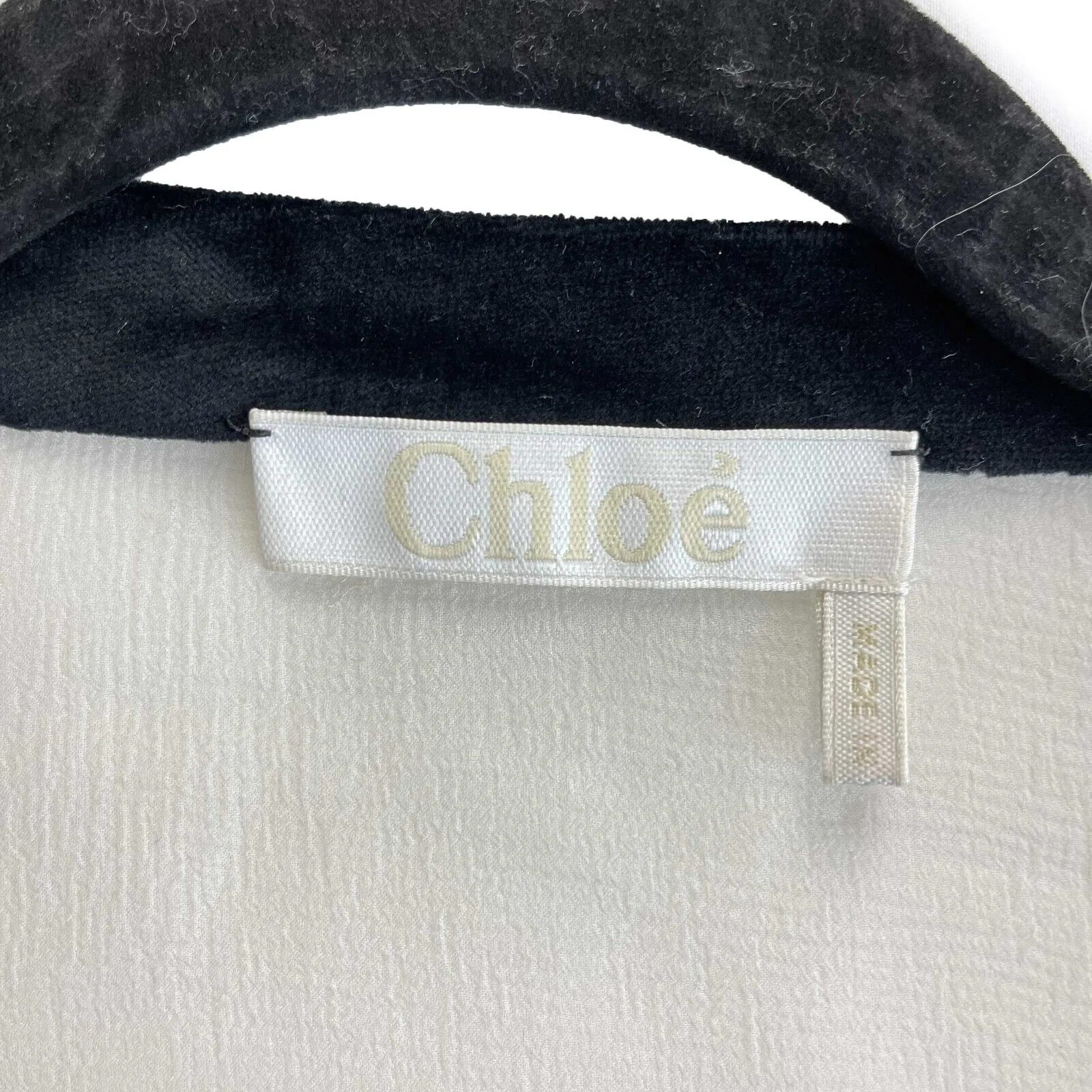 Chloe Long Sleeve Ruffle Silk Trim Tie Neck Blouse Cream 36 US 0
