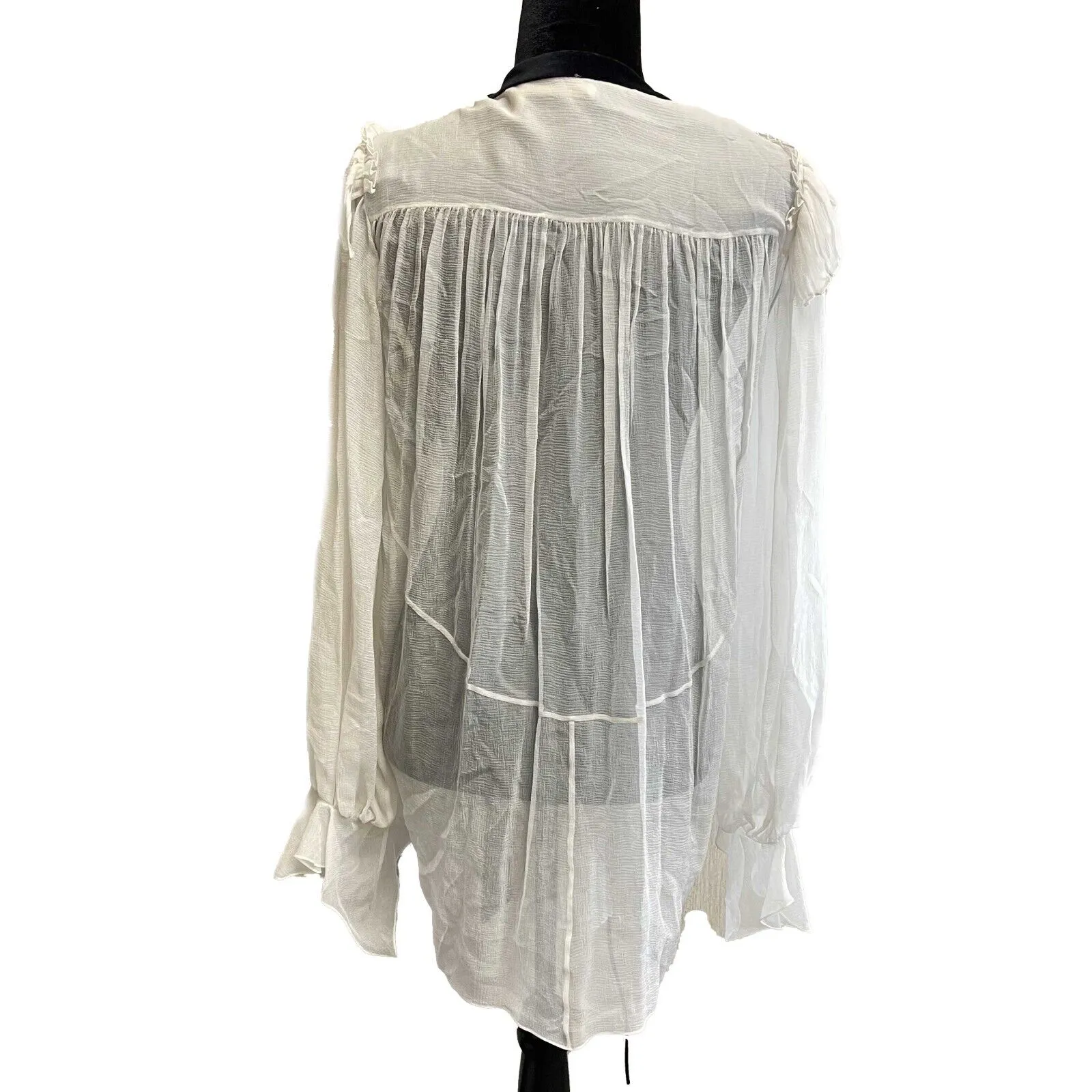 Chloe Long Sleeve Ruffle Silk Trim Tie Neck Blouse Cream 36 US 0