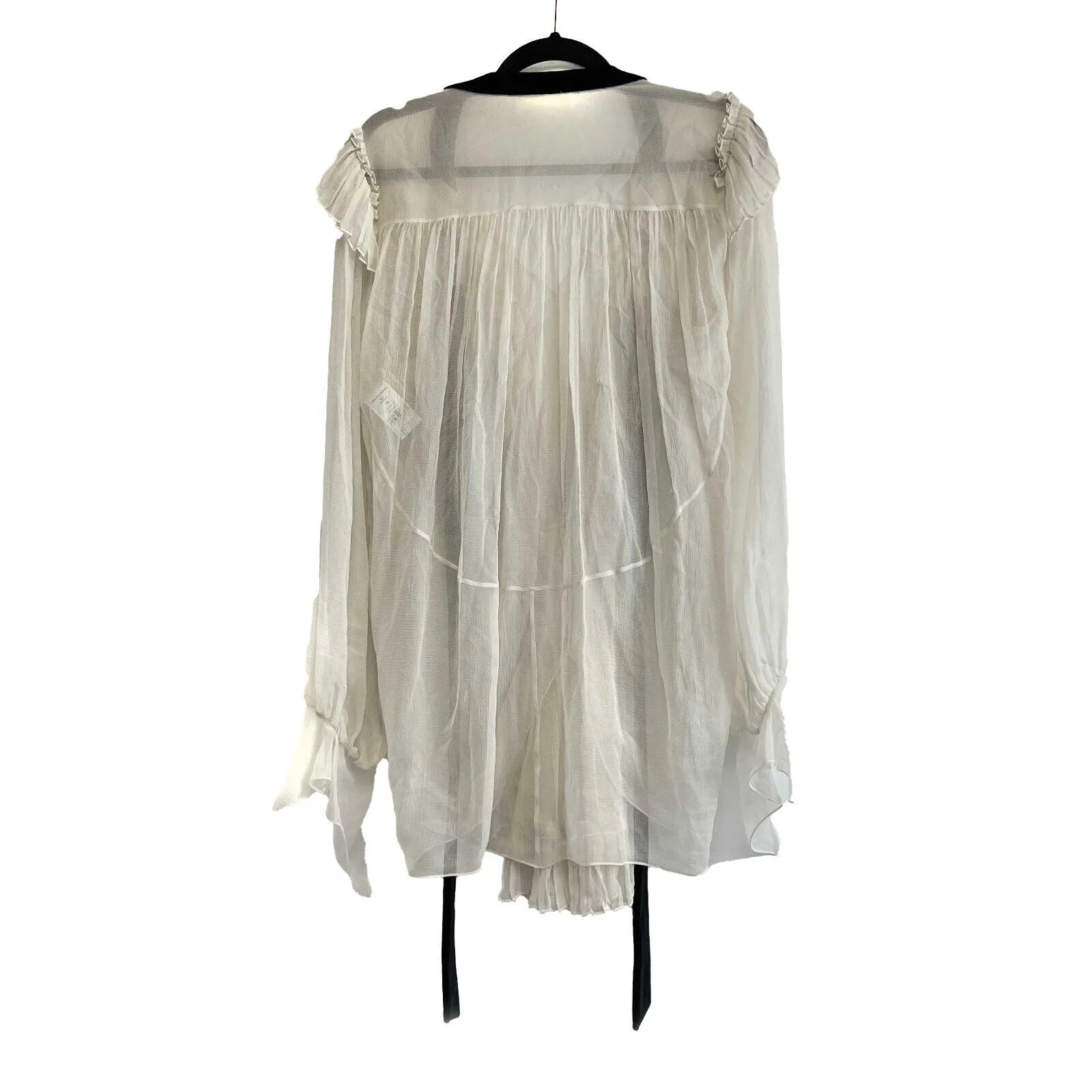Chloe Long Sleeve Ruffle Silk Trim Tie Neck Blouse Cream 36 US 0