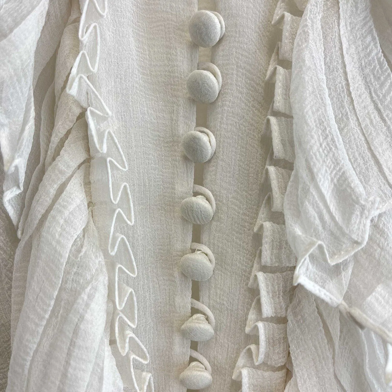 Chloe Long Sleeve Ruffle Silk Trim Tie Neck Blouse Cream 36 US 0