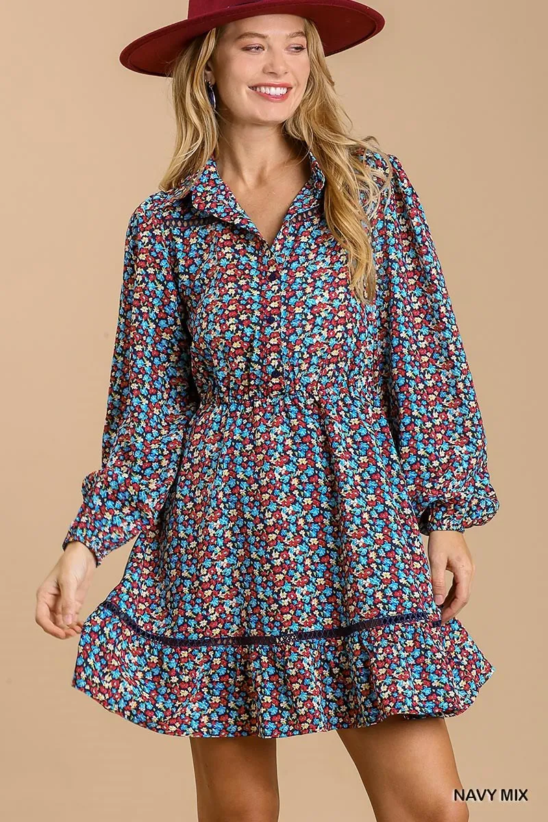 Collared Floral Crochet Dress - Ships from The US