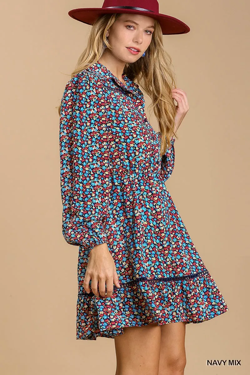 Collared Floral Crochet Dress - Ships from The US