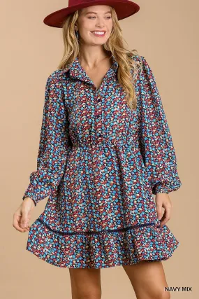 Collared Floral Crochet Dress - Ships from The US