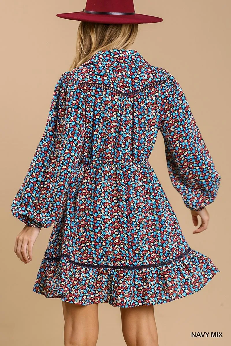 Collared Floral Crochet Dress - Ships from The US