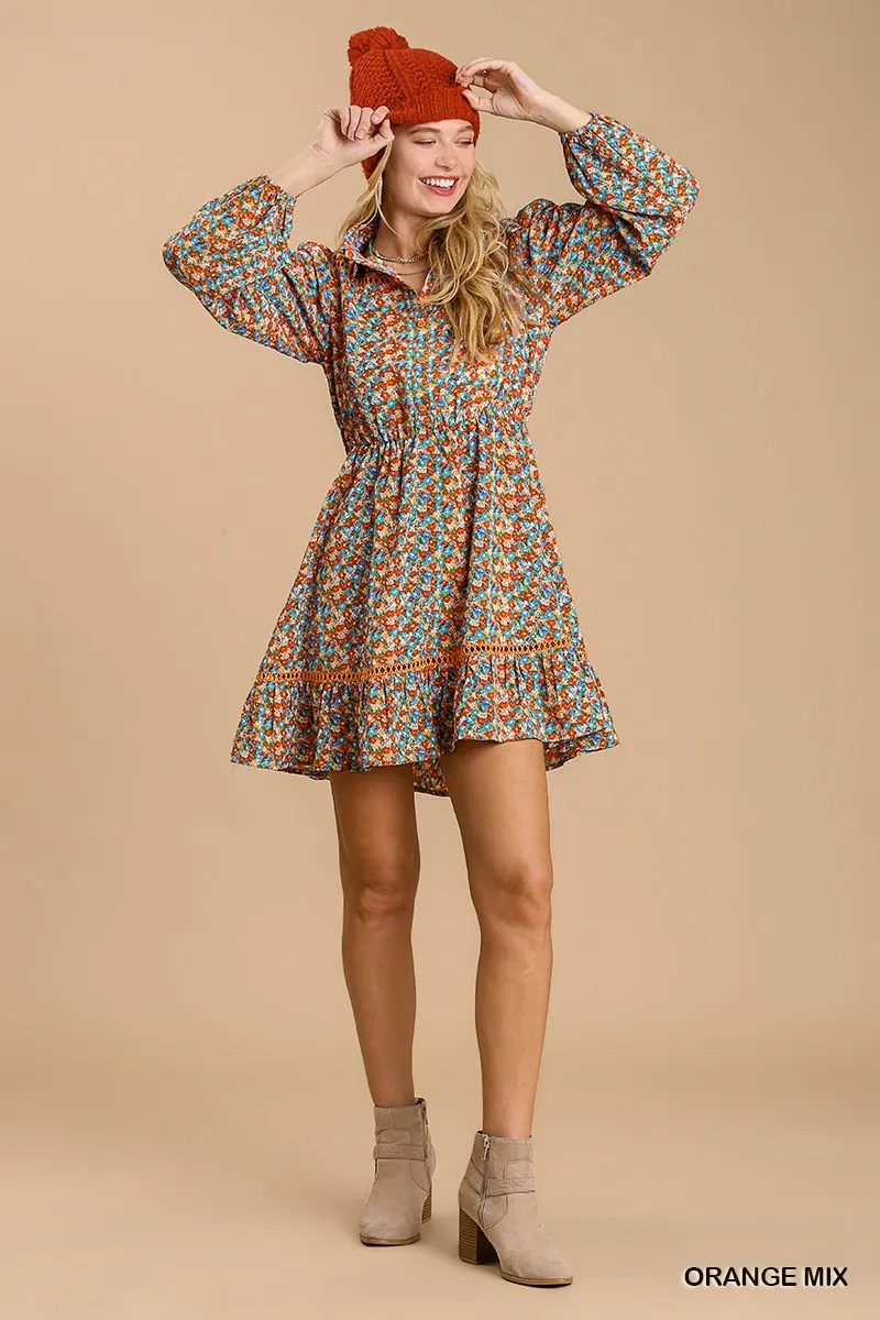 Collared Floral Crochet Dress - Ships from The US