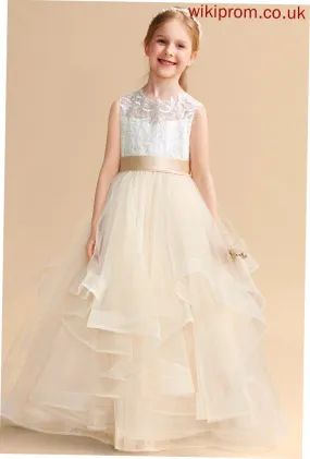 Dress - Scoop Tulle/Lace Girl Flower Girl Dresses Floor-length Neck Kiana Sleeveless Flower Ball-Gown/Princess
